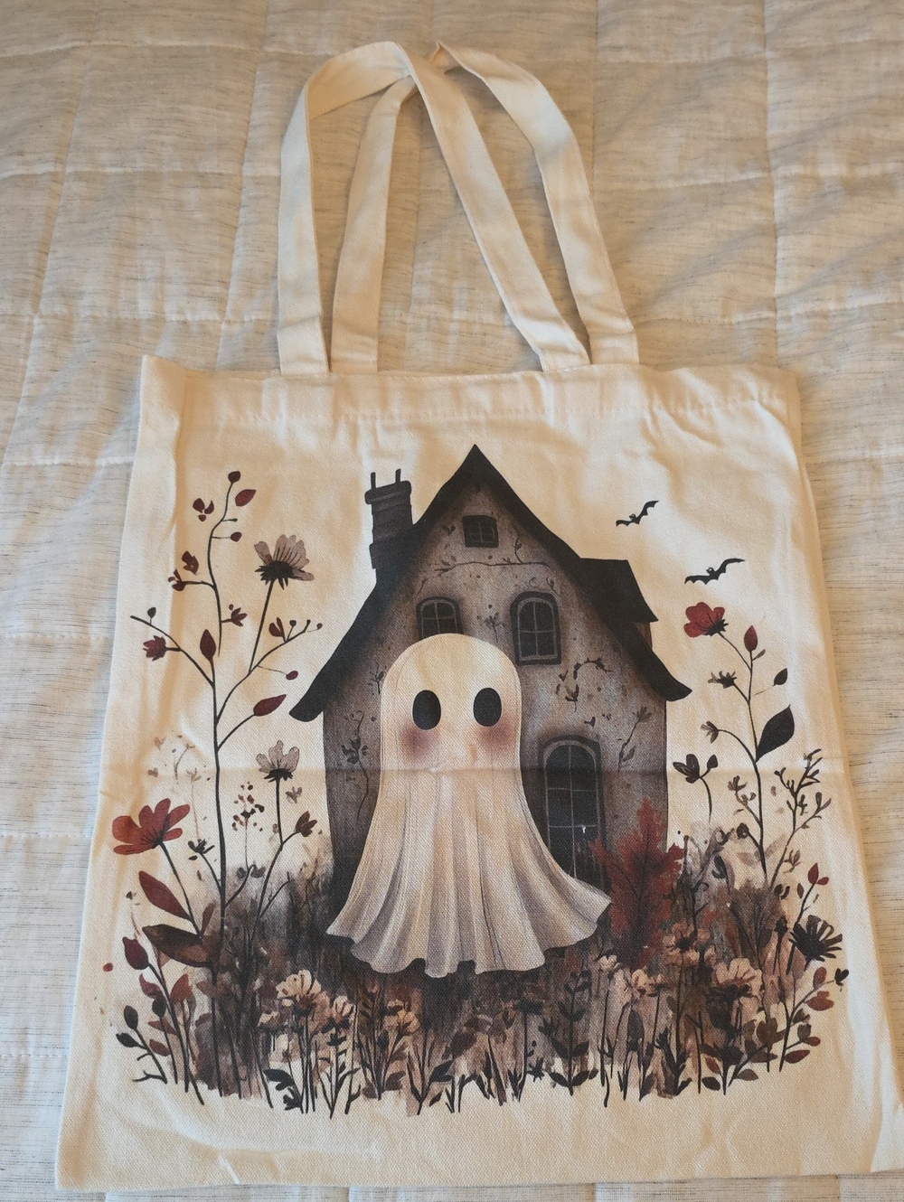 Halloween Tote - Ghost House Print Canvas Tote
